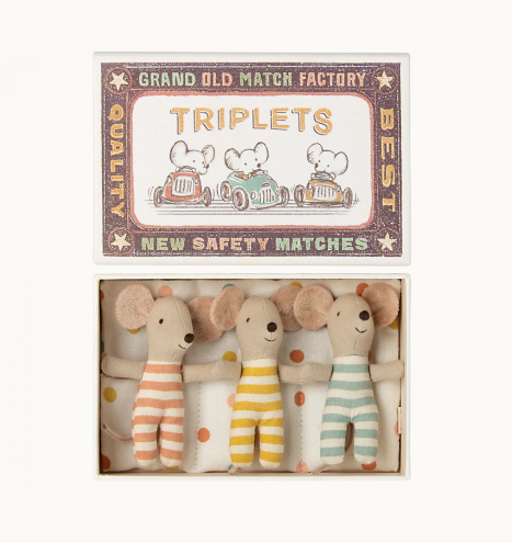 Maileg Triplets Baby Mice in Matchbox