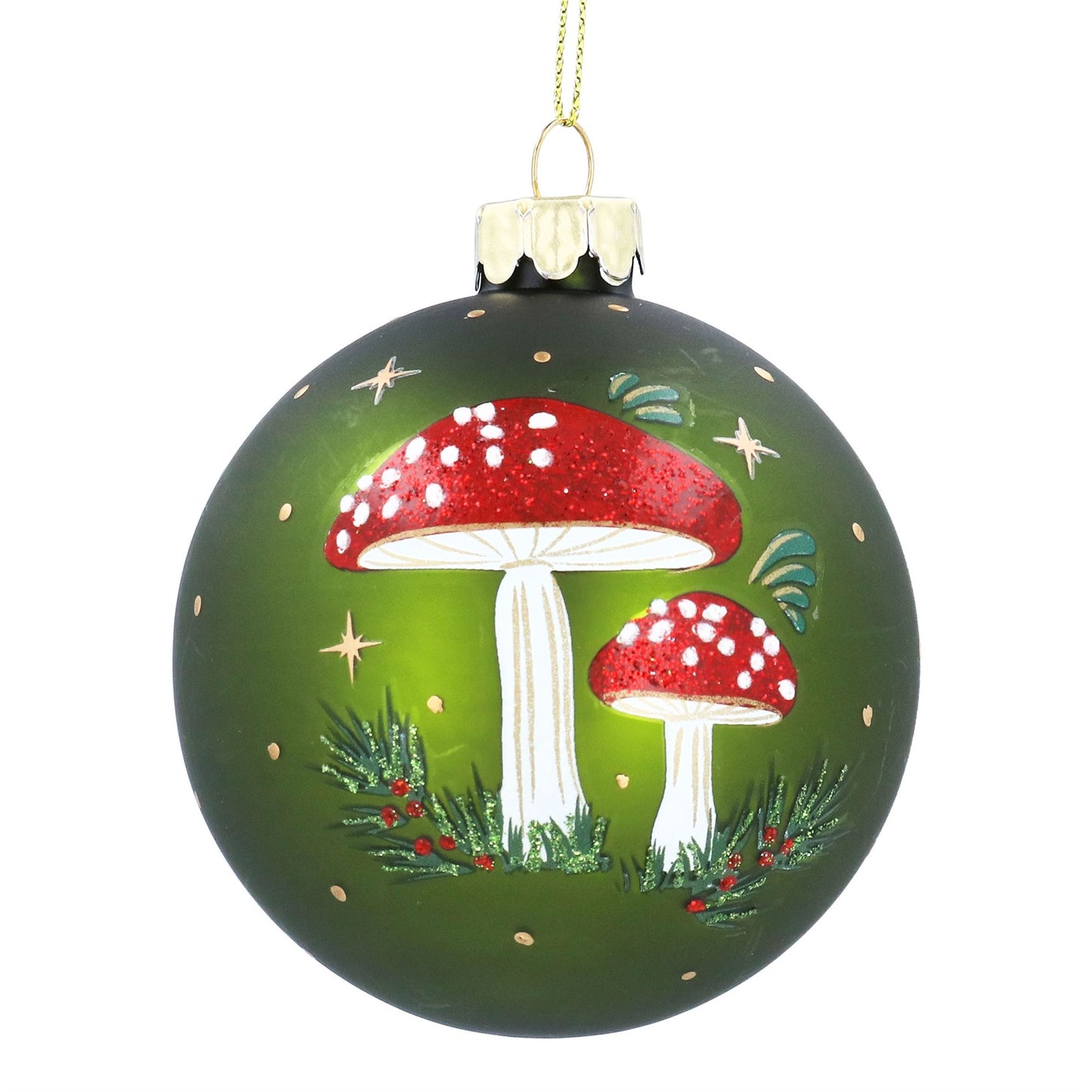 Gisela Graham Matt Moss Green Toadstools Glass Ball