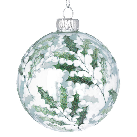 Gisela Graham Clear Glass Ball with Vintage Holly/White Berries