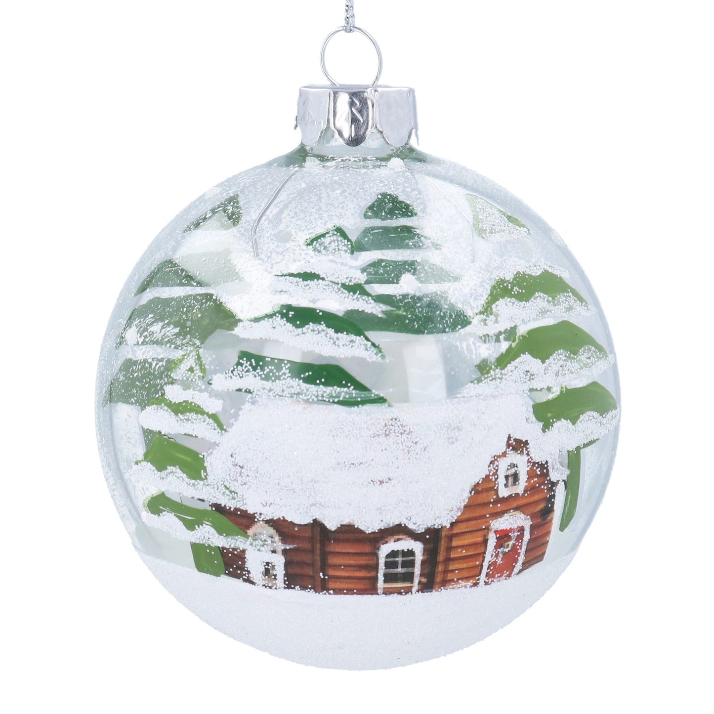Gisela Graham Clear Glass Ball With Painted Forest Cabin Scene