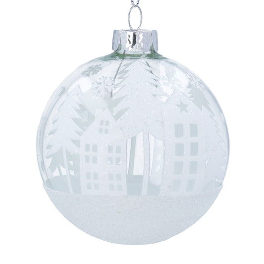 Gisela Graham Clear Glass  Ball With White Houses & Trees