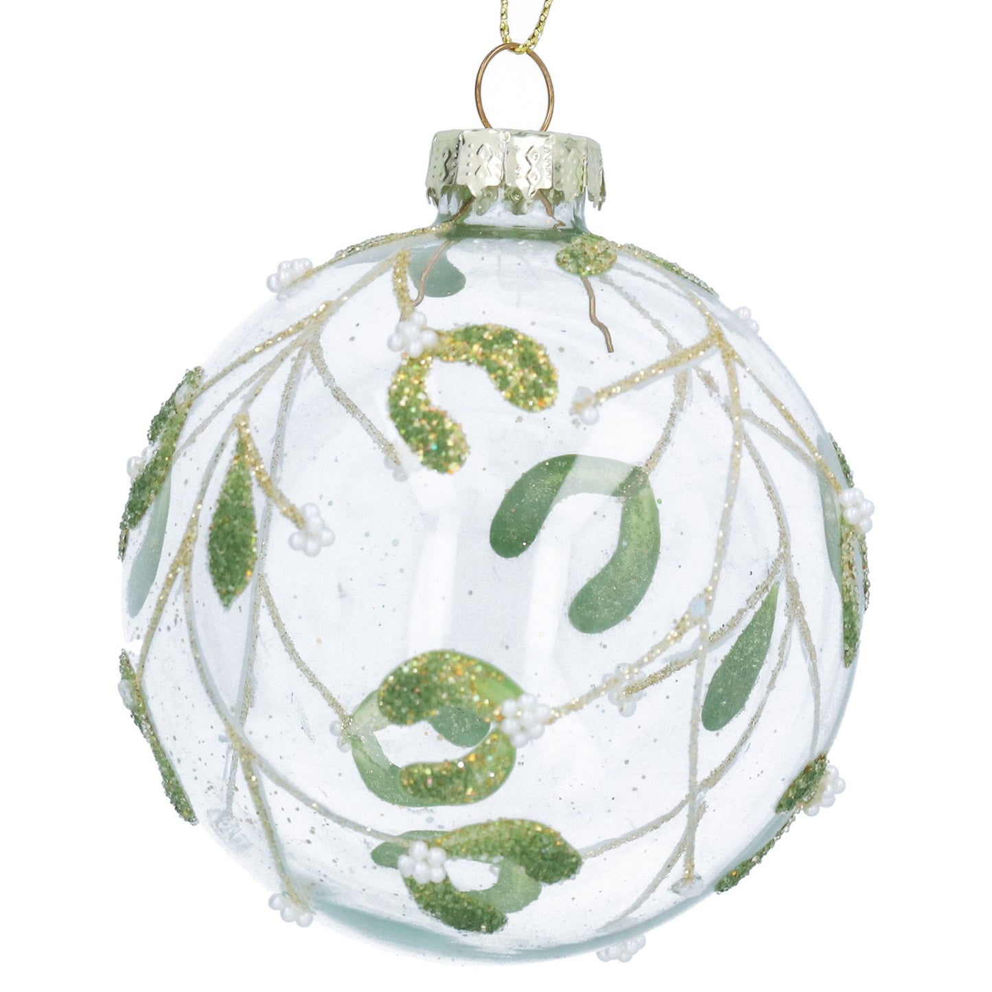 Gisela Graham Clear Glass Ball with Glittered Mistletoe