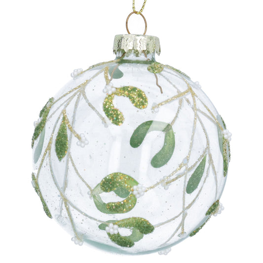 Gisela Graham Clear Glass Ball with Glittered Mistletoe