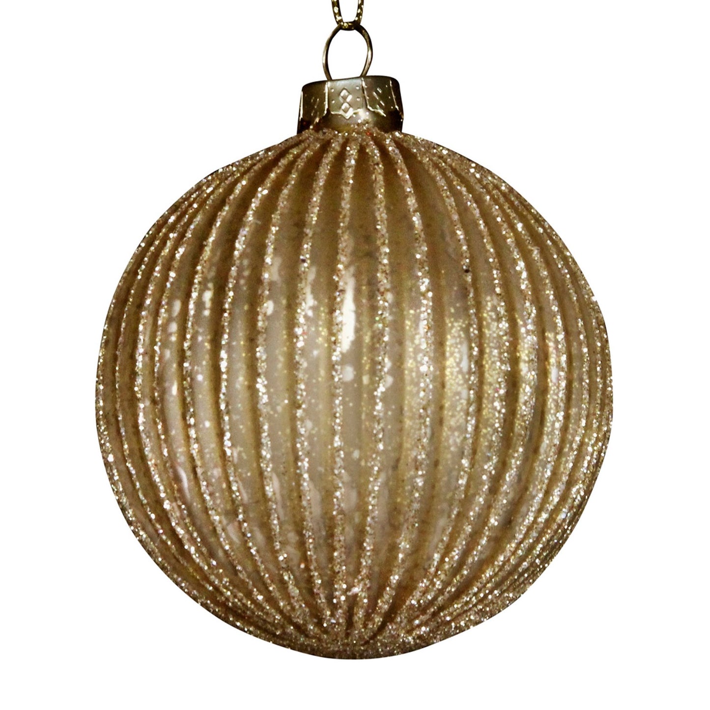 Gisela Graham Matt Gold Sparkling Glass Ribbed Ball