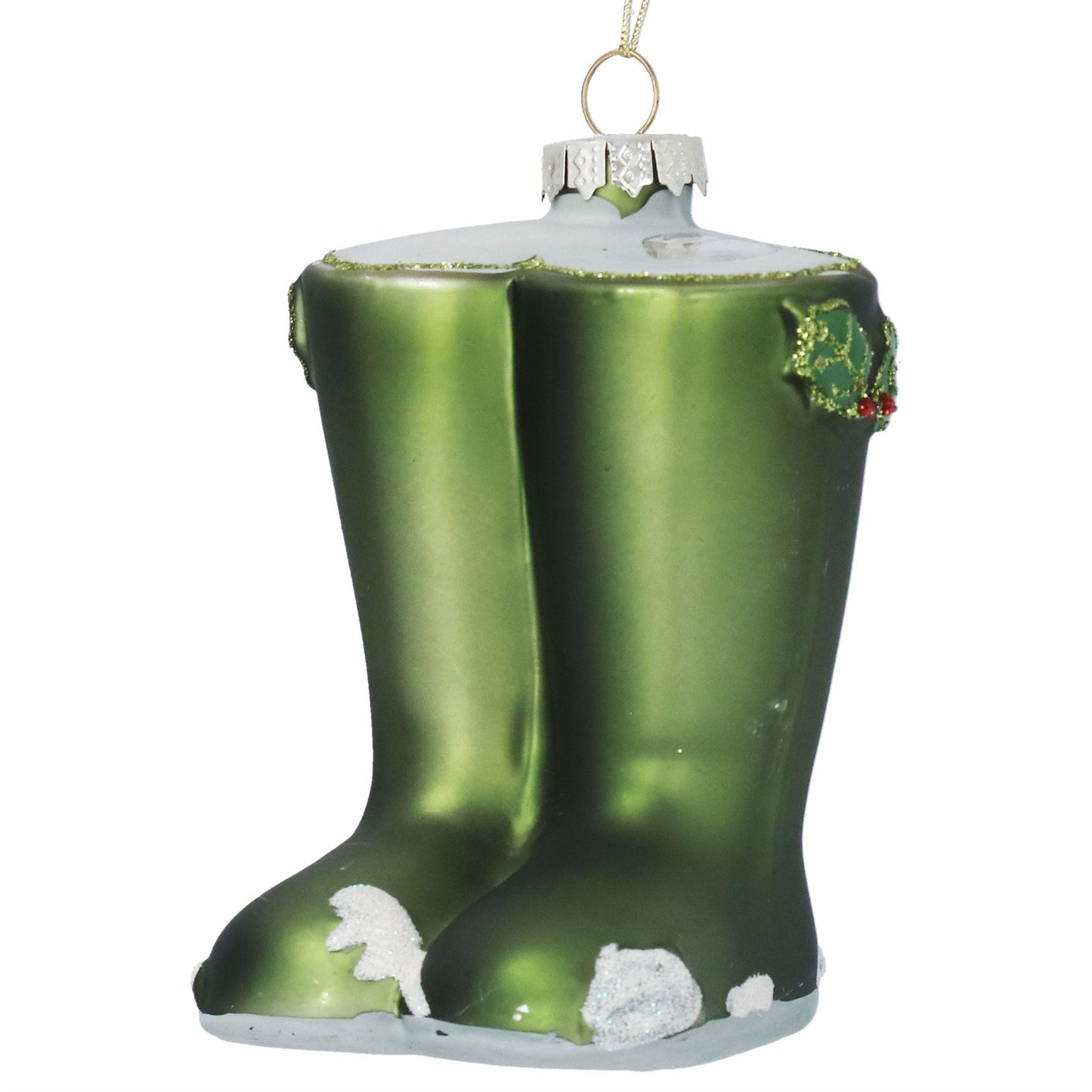 Gisela Graham Green Glass Wellington Boots Decoration