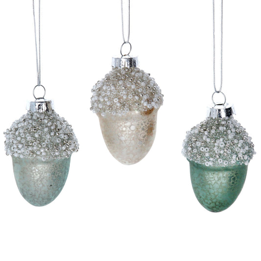 Gisela Graham Pastel Glass Acorn With Beaded Top Decoartion
