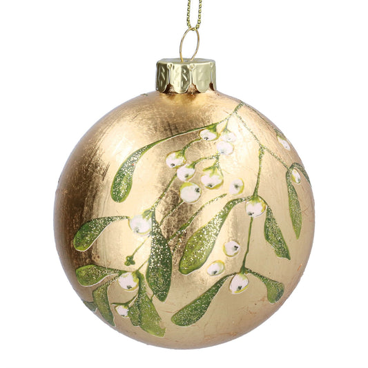 Gisela Graham Glass Ball Gold Leaf - Mistletoe