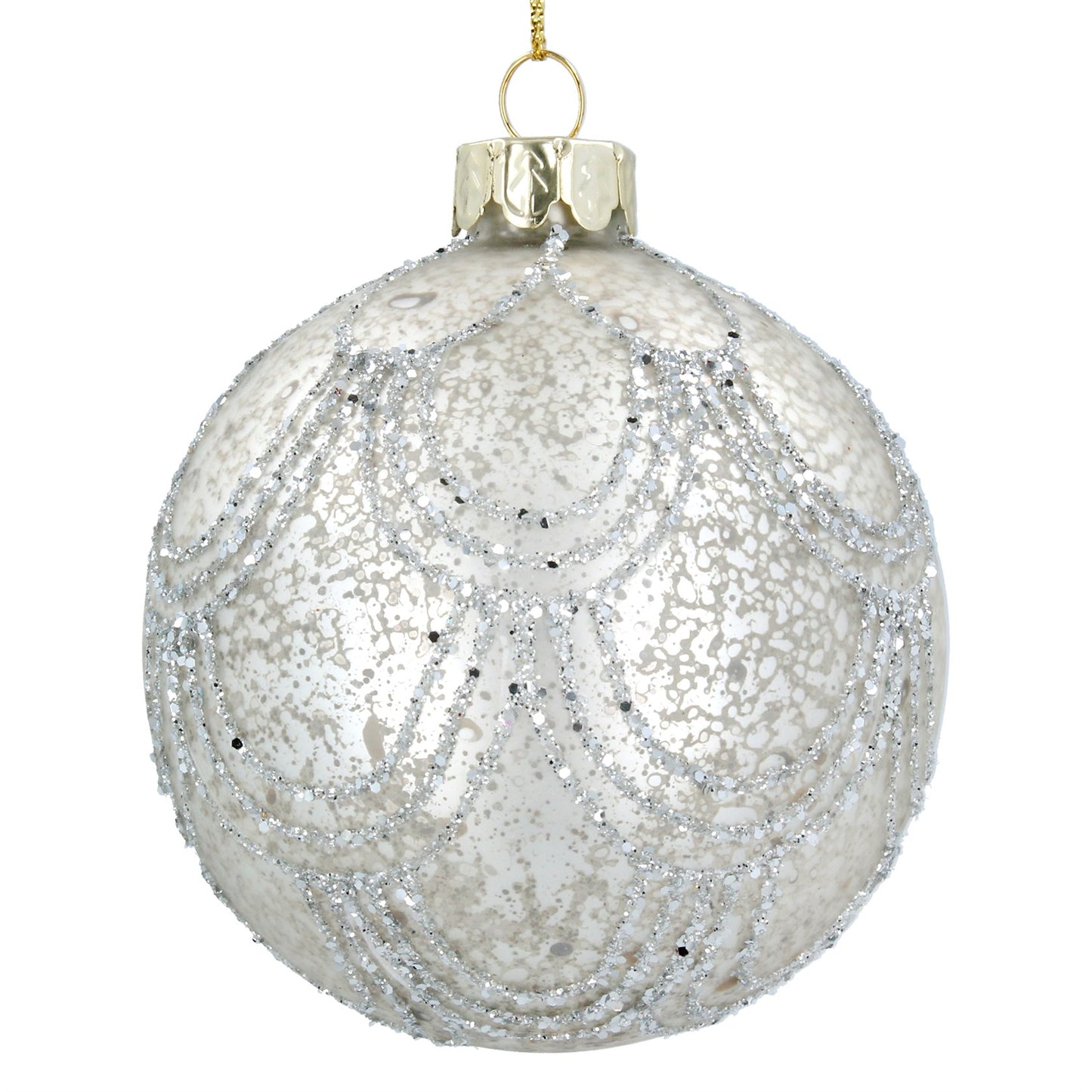 Gisela Graham Antique Silver Glass Ball With Glitter Swags