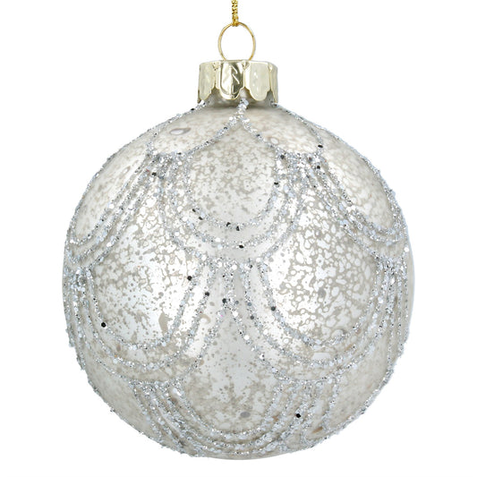 Gisela Graham Antique Silver Glass Ball With Glitter Swags