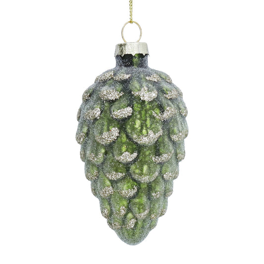 Gisela Graham Glass Shape Green Cone with Glitter Trim
