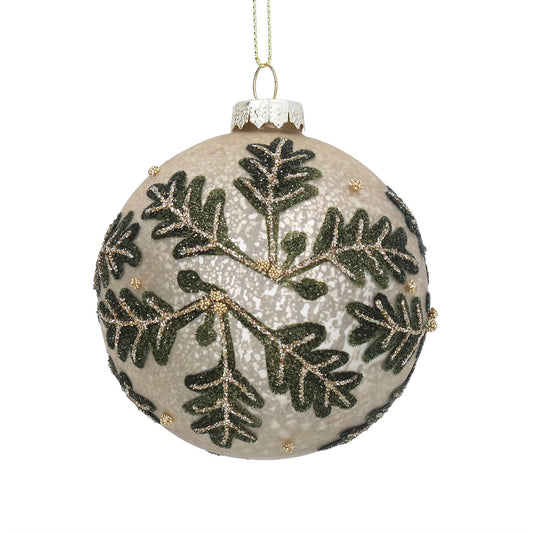 Gisela Graham Glass Ball Antique Champagne/Oak Leaves