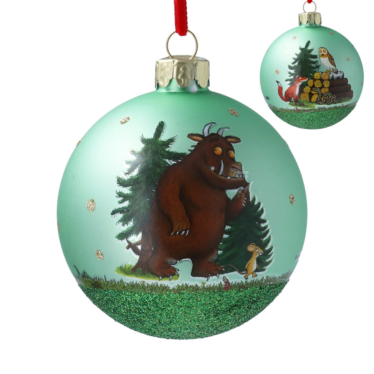 Gisela Graham Glass Ball - Green/Gruffalo and Logs