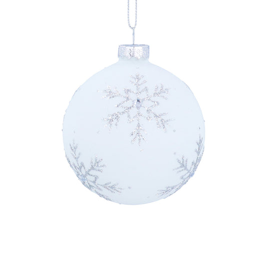 Gisela Graham Matt White Glass Ball With Glitter Snowflake