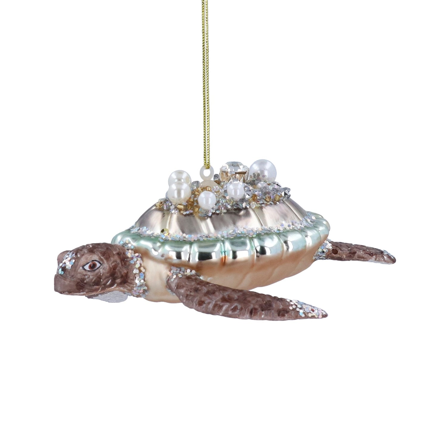 Gisela Graham Painted Glass Turtle with Pearls Decoration