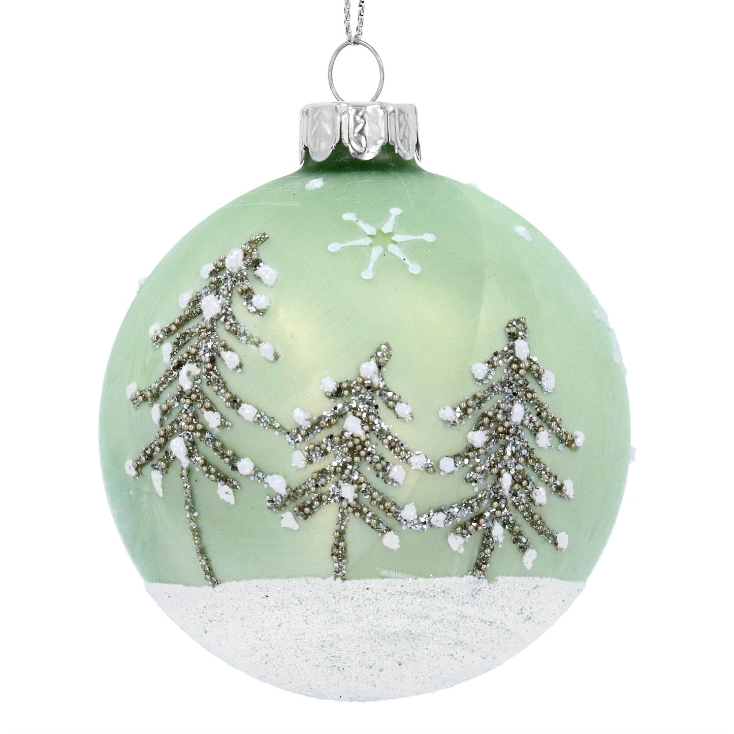 Gisela Graham Mottled Ice Green/White Glass Ball With Trees