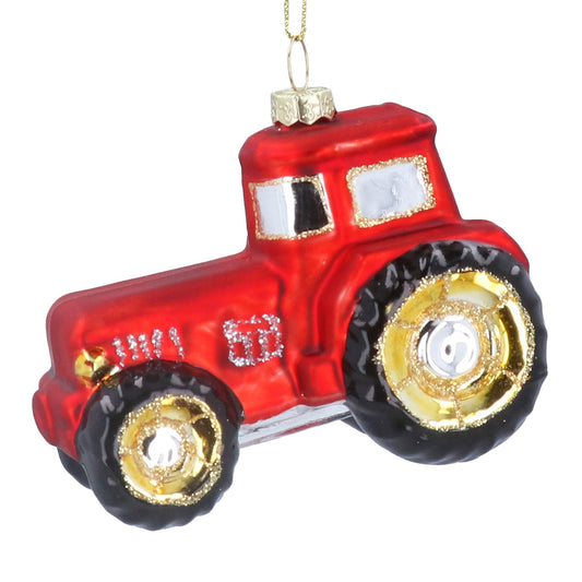 Gisela Graham Red Glass Tractor Decoration