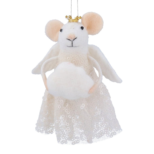 Gisela Graham Mixed Wool White Mouse Angel Decoration