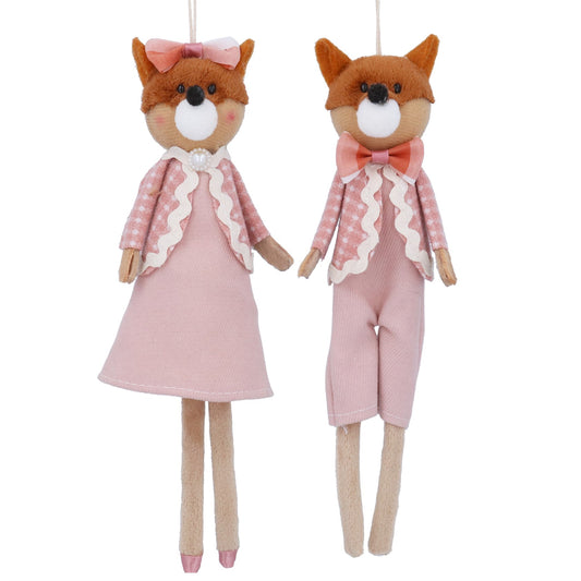 Gisela Graham Fabric Dressed Mr/Mrs Fox Decoration