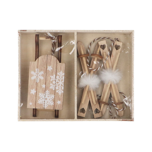 Gisela Graham Wood Sleigh/Skis Decoration