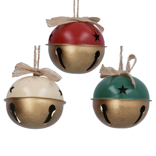 Gisela Graham Metal Sleigh Bell - Gold with Red/Cream/Green