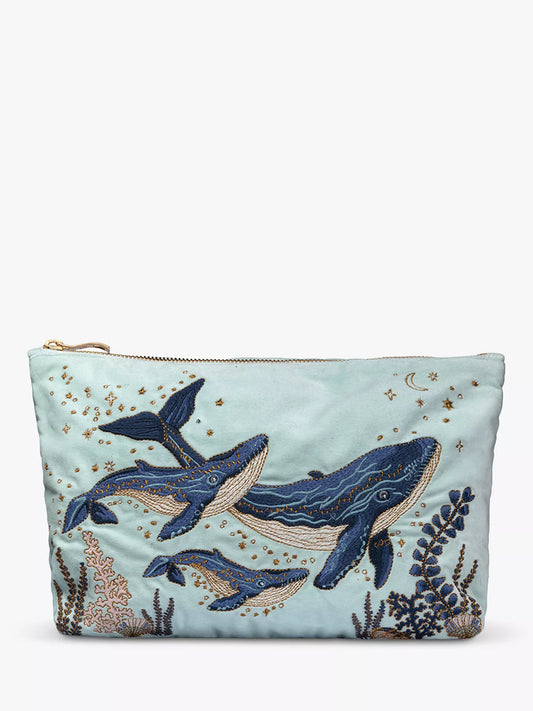 Elizabeth Scarlett Ice Blue Velvet Everyday Pouch - Mystical Whale