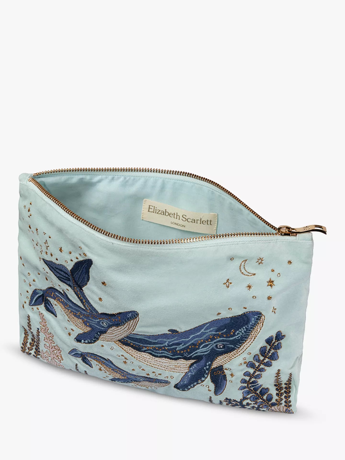 Elizabeth Scarlett Ice Blue Velvet Everyday Pouch - Mystical Whale