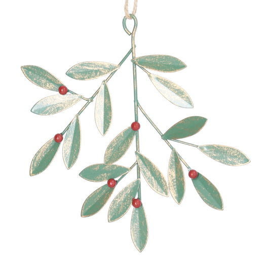 Gisela Graham Metal Decoration - Green Spray with Red Berries