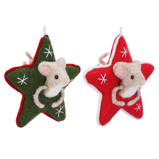 Gisela Graham Mixed Wool Decoration - Mouse in Star