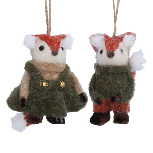 Gisela Graham Mixed Wool Decoration - Mr and Mrs Fox