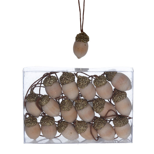 Gisela Graham Wood/Gold Sparkling Acorns Decoration