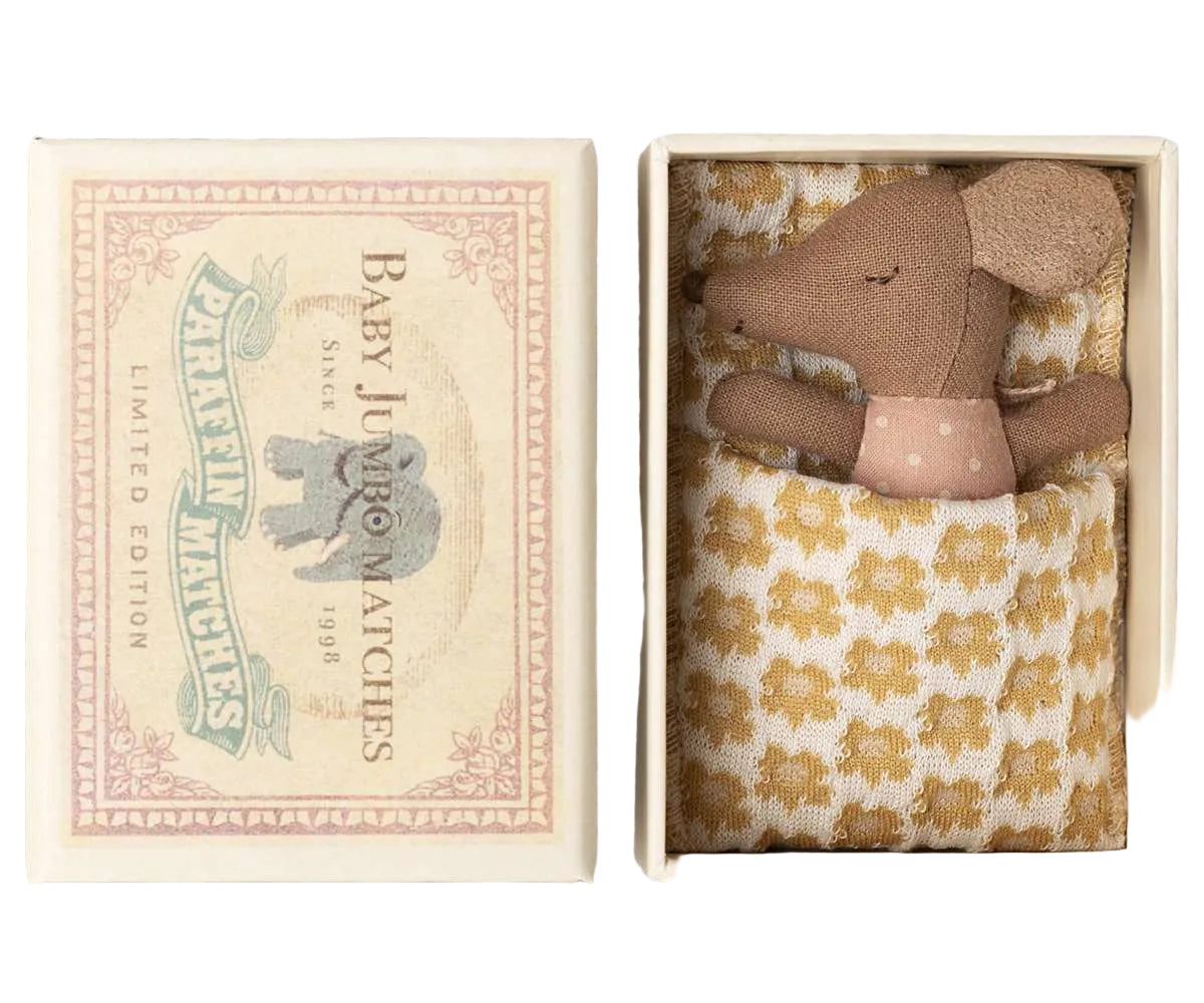 Maileg Sleepy Wakey Baby Girl Mouse in Matchbox