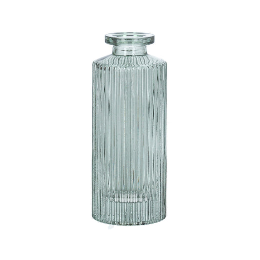 Gisela Graham Green Glass Ribbed Bottle Mini Vase