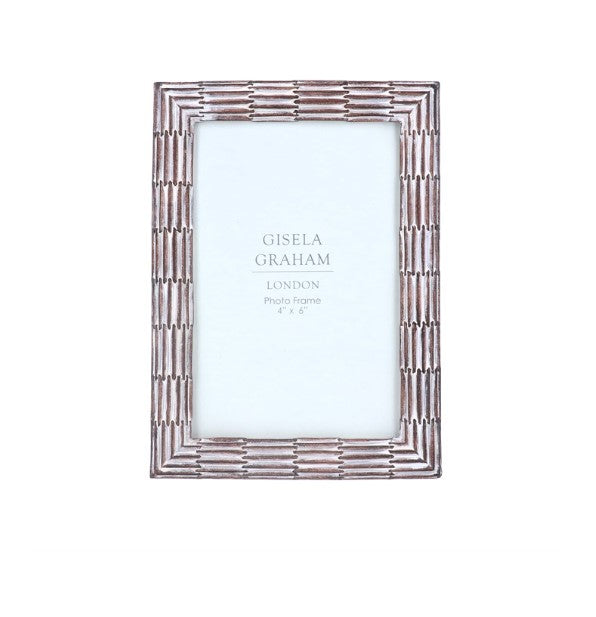 Gisela Graham Resin Photo Frame Brown White Wash Groove