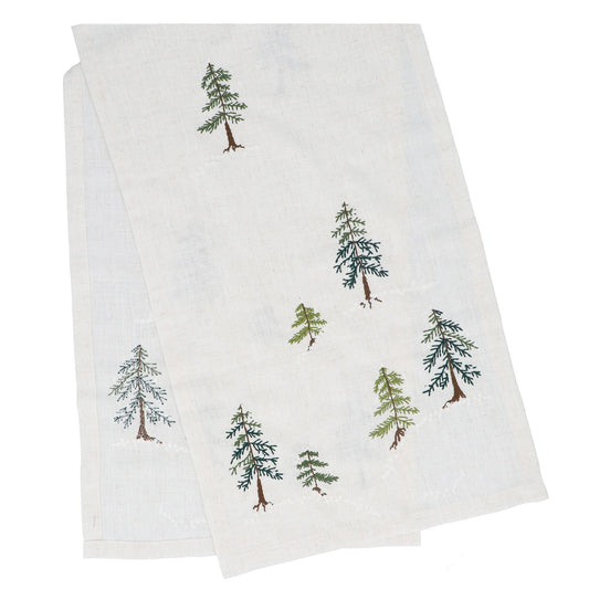 Gisela Graham Fabric Table Runner With Embroidered Trees