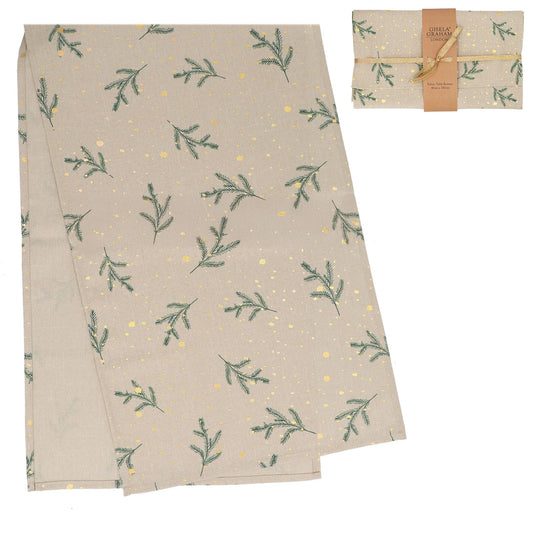 Gisela Graham Fabric Table Runner With Sprigs/Gold Snowy Pattern