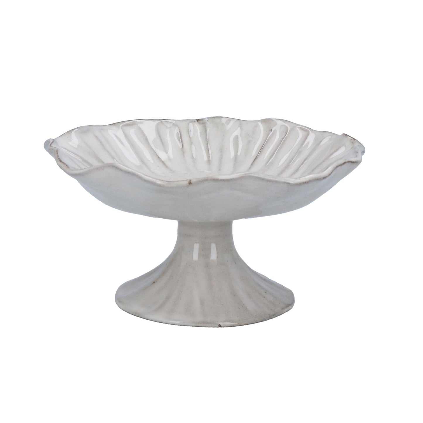 Gisela Graham Taupe Stoneware Pinched Pedestal Bowl