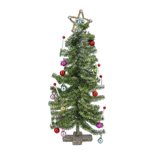 Gisela Graham Tinsel Tree - Green with Decorations
