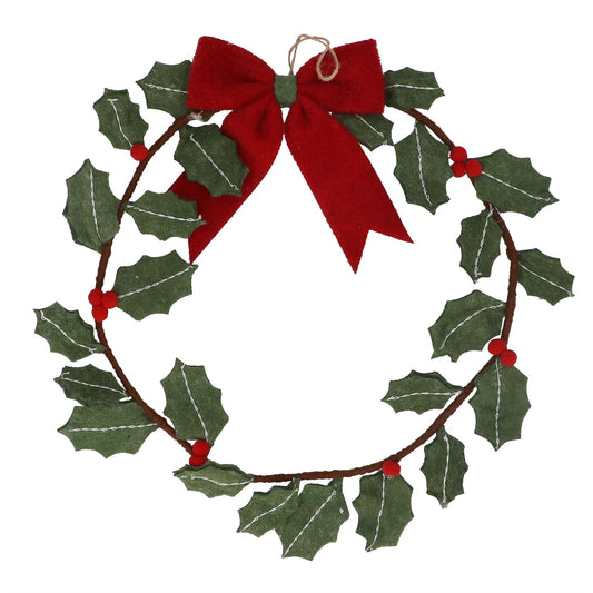 Gisela Graham Felt Wreath - Holly Leaves and Red Berries