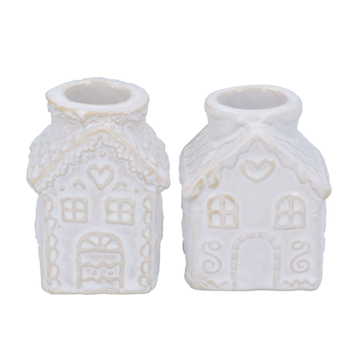 Gisela Graham Ceramic Candlestick - White Gingerbread