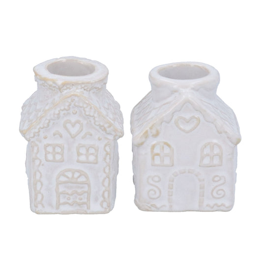 Gisela Graham Ceramic Candlestick - White Gingerbread