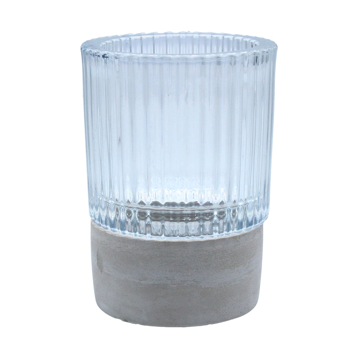 Gisela Graham Clear Ribbed Glass and Concrete T-light Holder