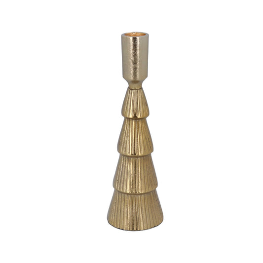 Gisela Graham Gold Metal Ribbed Candlestick