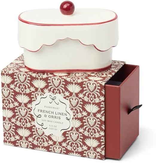 Paddywax Boxed Porcelain Ceramic Dish Candle Red - French Linen & Orris