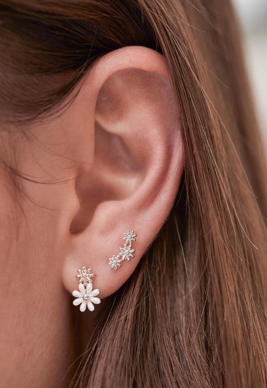 Estella Bartlett White Enamel Double Flower Studs