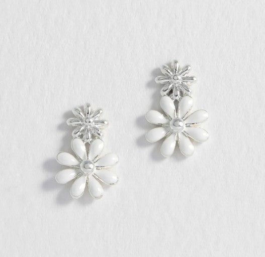Estella Bartlett White Enamel Double Flower Studs