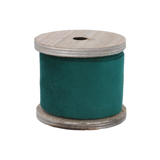 Gisela Graham Forest Green Velvet Ribbon With Wooden Bobbin