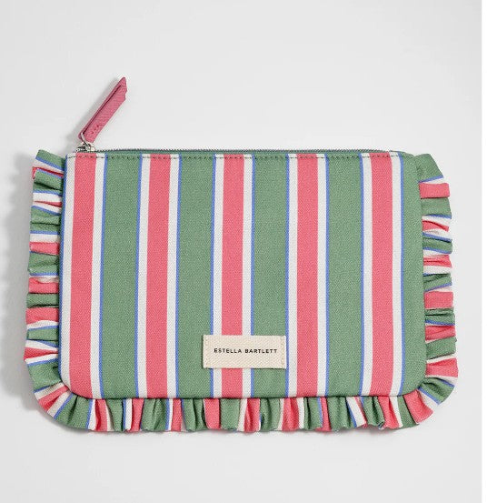 Estella Bartlett Green Stripe Ruffle Pouch