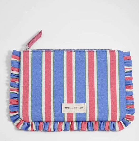 Estella Bartlett Blue Stripe Ruffle Pouch