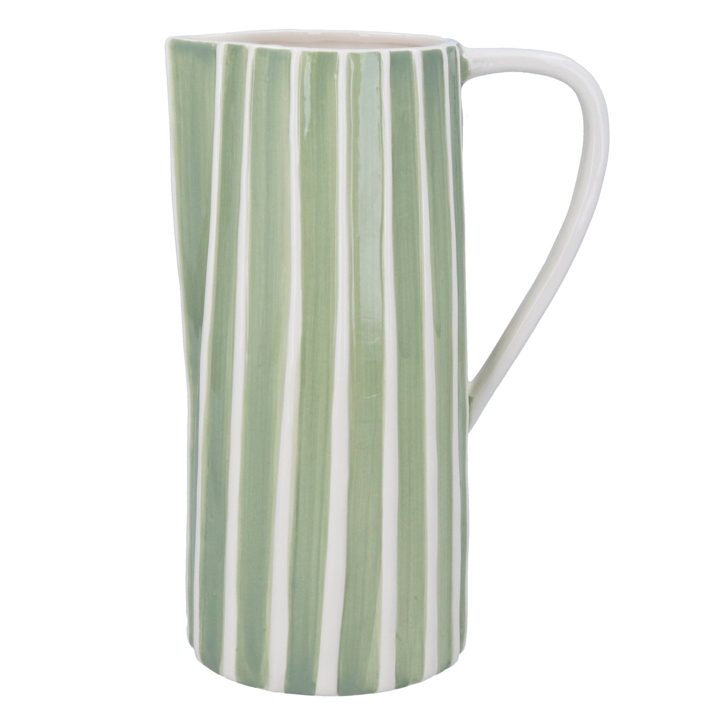 Gisela Graham Earthenware Jug Green with White Ribs