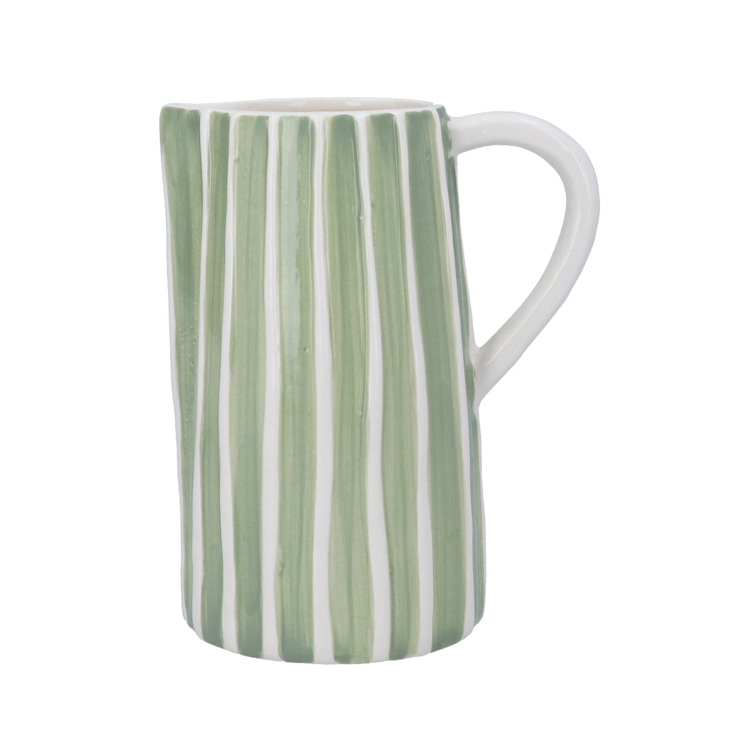 Gisela Graham Earthenware Jug Green with White Ribs